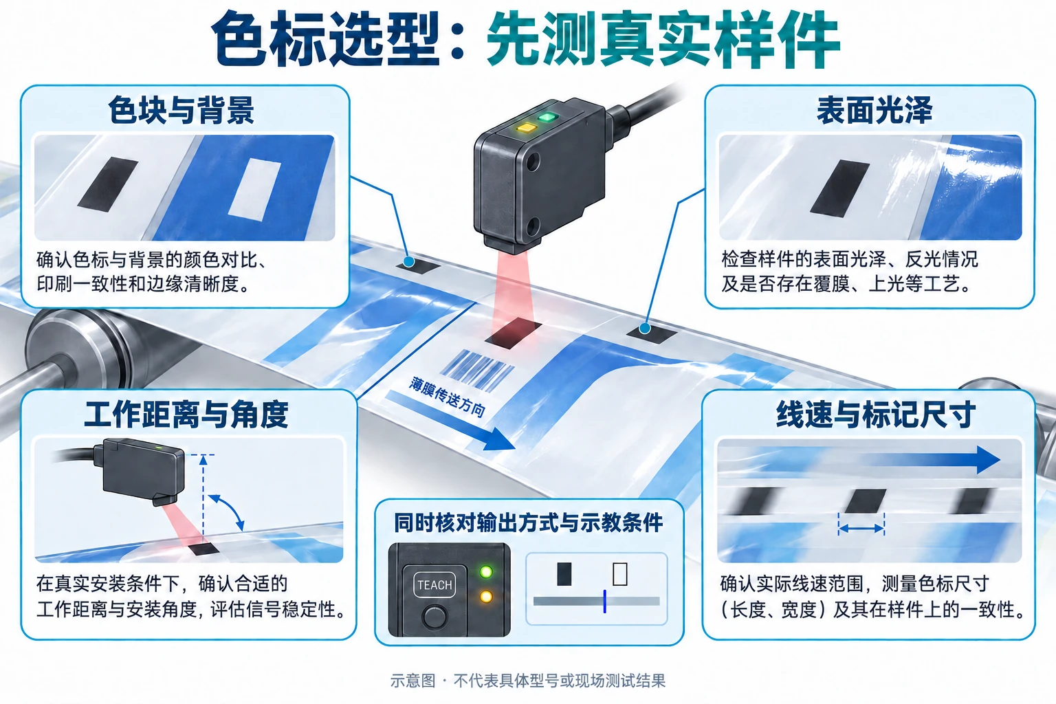 六、寄样测试要把材料、反光和线速条件写清楚 - 色标传感器怎么选?印刷包装色标定位完整选型指南