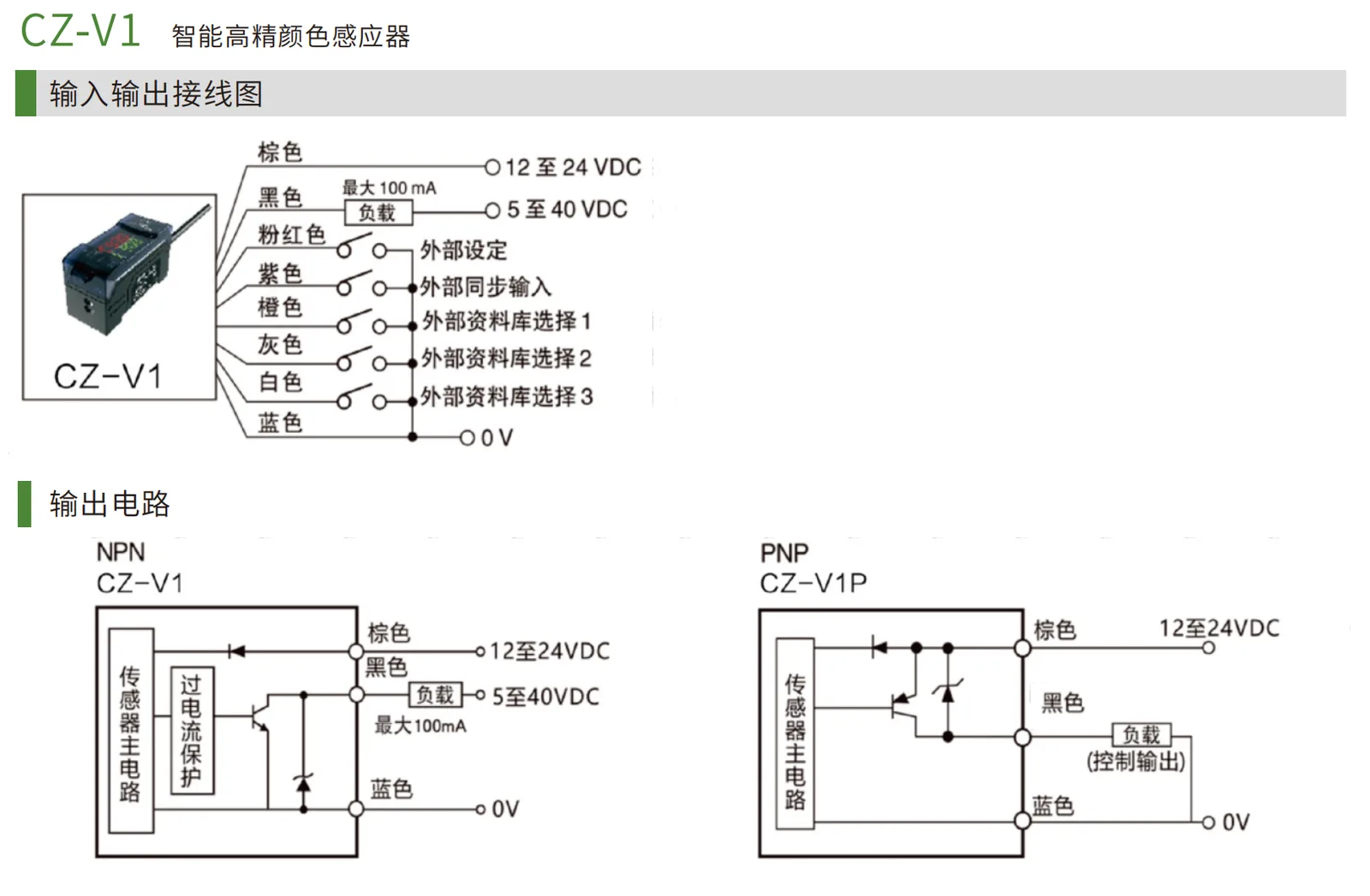 CZ-V1 颜色传感器接线图