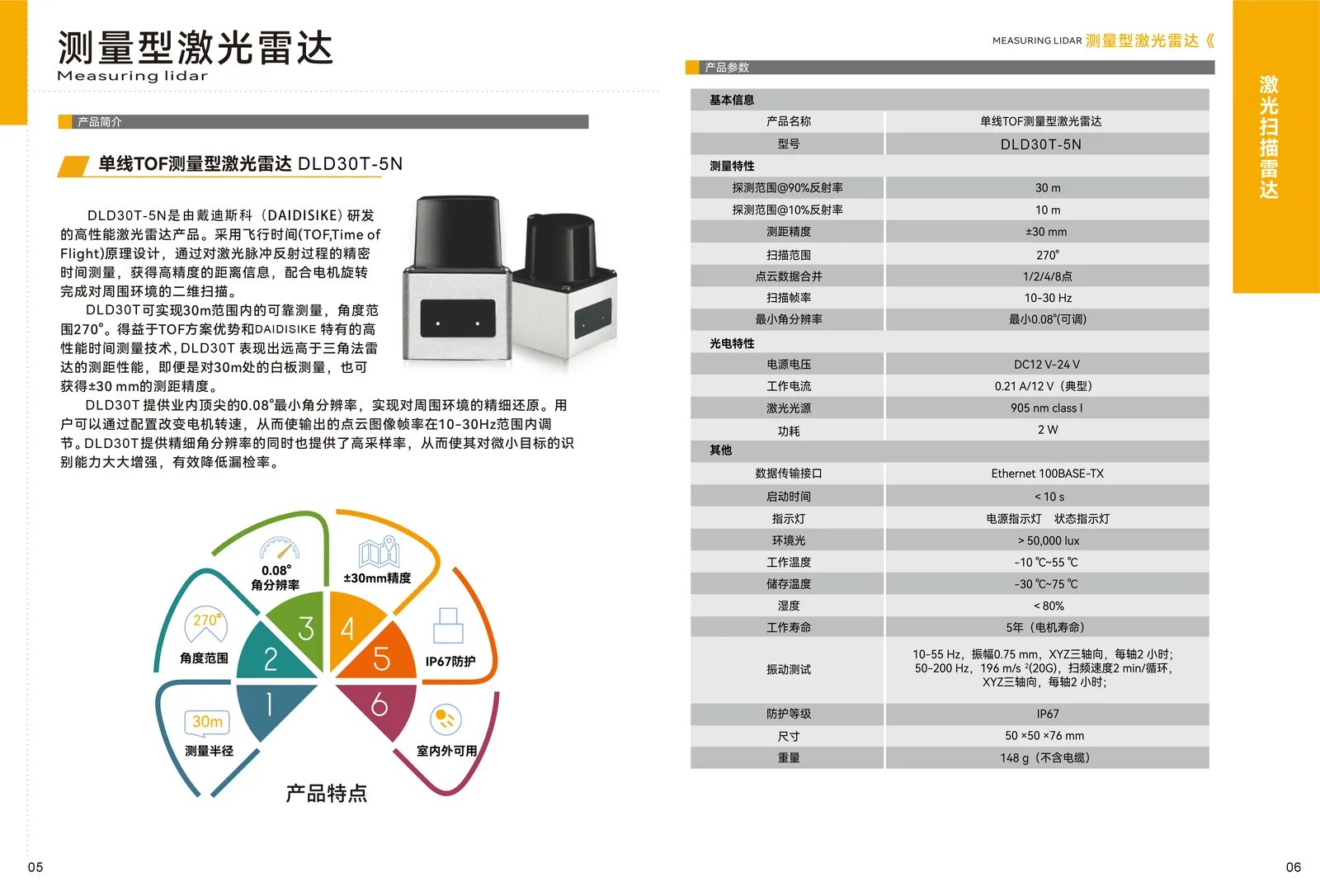 戴迪斯科 DLD50T8 单线TOF测量激光雷达｜50米量程｜280°扫描｜IO+以太网双输出｜国产替代 主图 6