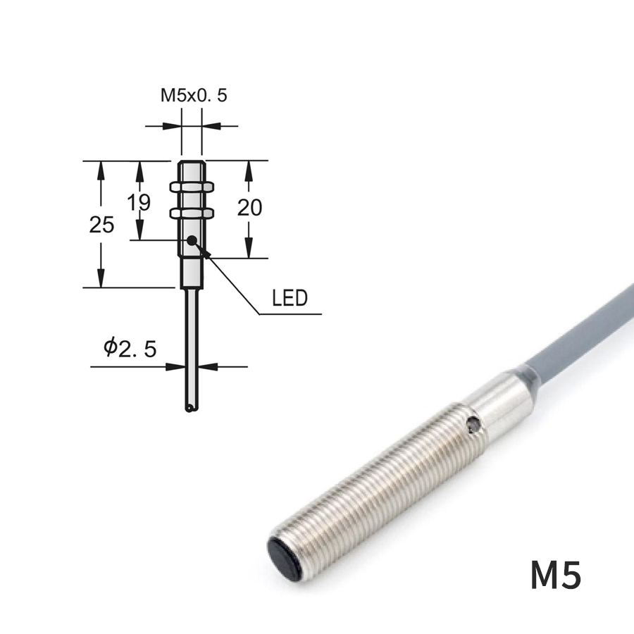 M5/M6 电感接近开关|1-3mm 检测 · DC 三线