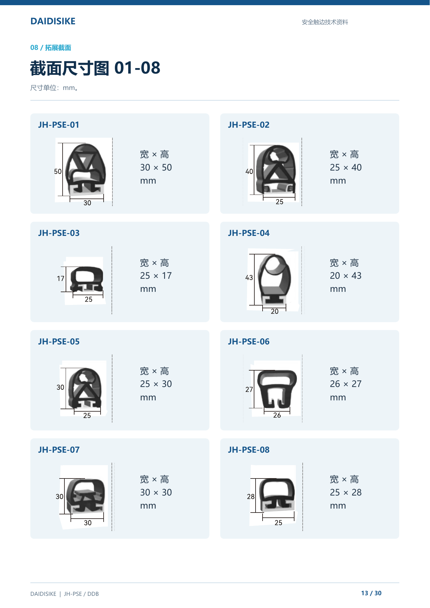 JH-PSE拓展截面01-08尺寸图，单位mm