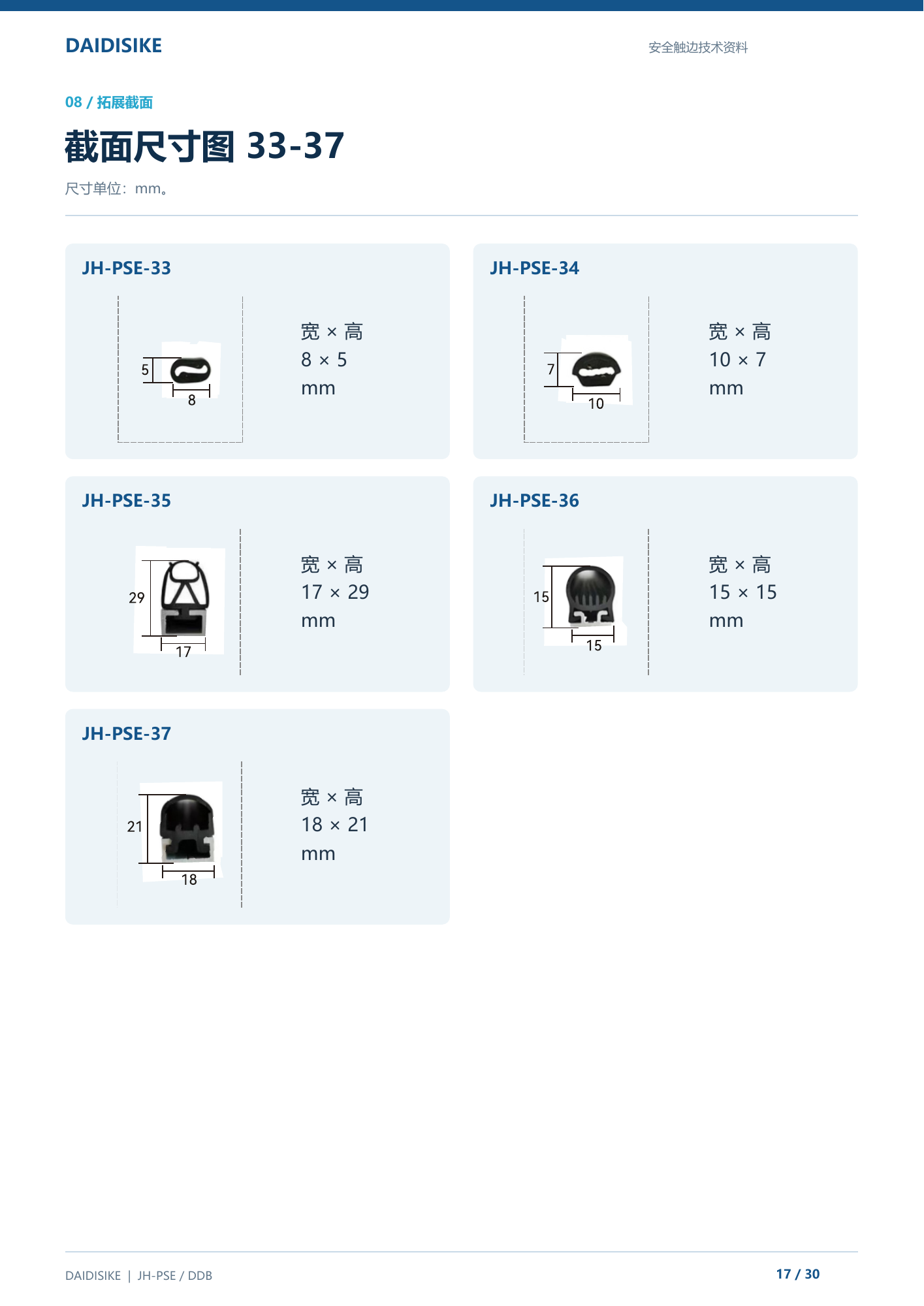 JH-PSE拓展截面33-37尺寸图，单位mm